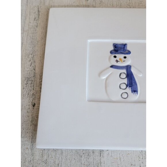Crate Barrel snowman trivet tile ceramic home decor xmas - Picture 2 of 5
